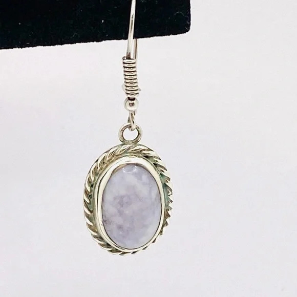Sterling Vintage Earrings Purple Lace Agate Dangles Drops